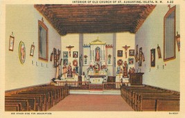 Interior Old Church of St. Augustine Isleta Altar Unused Linen Postcard NM Q092 - $6.93