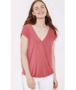 NWT Women&#39;s Ann Taylor LOFT Cap Sleeve Rose Faux Wrap Bar Back Top Sz Large - $363.07 MXN