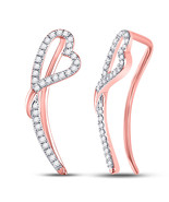 10kt Rose Gold Womens Round Diamond Heart Climber Earrings 1/5 Cttw - $328.08 CAD