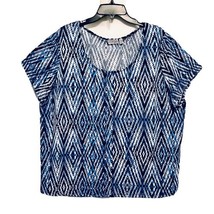 Kim Rogers Woman Plus Size 3X Blue Multi Diamond Pattern Short Sleeve Bo... - $17.67 CAD