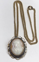 antique gold filled Virgin Mary cameo Pendant/ Brooch necklace 15” - £75.93 GBP