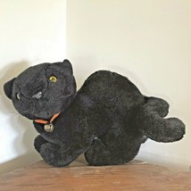 Chrisha Playful Plush Black Cat Orange Bow Metal Bell Arched Back. 14&quot;w ... - £6.98 GBP