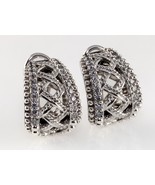 Judith Ripka Sterling Silver CZ Basketweave Huggie Earrings w/ Omega Backs - £186.83 GBP