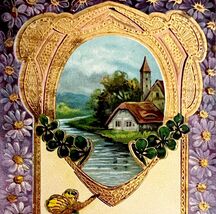 Butterfly Cottage Victorian Best Wishes Card Postcard 1900s Germany PCBG11B - $14.01 CAD