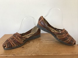 Vintage Cobbie Cuddlers Brown Leather Huarache Woven Slip On Sandals 5.5... - £31.44 GBP