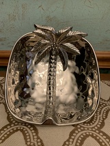 Vintage Silvertone Porcelain Palm Tree Dimpled Candy Dish - $13.99