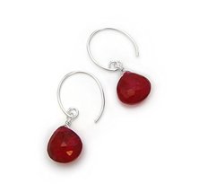 Stunning Gemstone Drop on Open Circle Hook Earrings, Red Chalcedony - $16.99