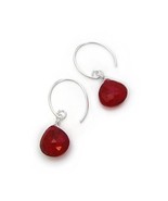 Stunning Gemstone Drop on Open Circle Hook Earrings, Red Chalcedony - $23.07 CAD