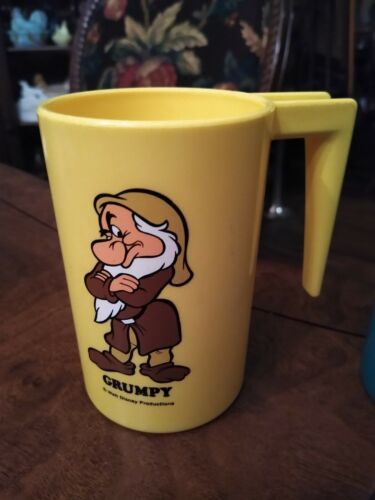 Vintage Plastic Walt Disney Yellow GRUMPY Cup With Handle Yellow - $7.99