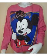 Mickey Unlimited Sweatshirt Adult M Pink Waffle Knit Vtg 80s Disney Over... - $18.22