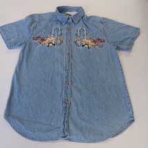 Vintage Bobbie Brooks Women's Blue Denim Short Sleeve Shirt Embroidery Chest 40" image 12