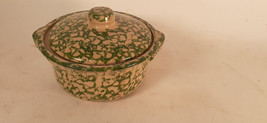 Vintage R.R.P. Roseville Covered Bowl, Green Spongeware Glaze, Nice - £21.39 GBP