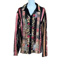 Coldwater Creek Tapestry Patchwork Velvet Sequin Button Front Jacket Brown Sz 2X - £33.61 GBP