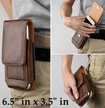HTC U12+ / U12 Life - Brown Leather Vertical Holster Pouch Swivel Belt Clip Case - $15.99