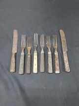 Lot of 8 Antique Civil War Era 3 Tine Prong Forks &amp; Knives Wood Handles ... - £29.50 GBP