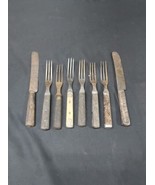 Lot of 8 Antique Civil War Era 3 Tine Prong Forks &amp; Knives Wood Handles ... - £29.09 GBP