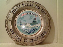 Vintage US Navy USS Alabama BB-60 Memorial Souvenir Ceramic Tile Set In ... - £19.57 GBP