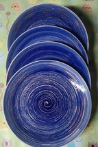 Set of Four (4) ~ Mainstays ~ 10.5&quot; Dia ~ Blue Swirl Stoneware Dinner Pl... - £35.79 GBP