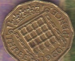 1960 British UK Great Britain England Three Pence coin Peace Age 64 KM#9... - $2.89