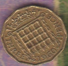 1960 British UK Great Britain England Three Pence coin Peace Age 64 KM#9... - $2.89