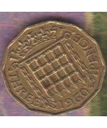 1960 British UK Great Britain England Three Pence coin Peace Age 64 KM#9... - £2.31 GBP