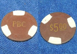 ONE Clay $5 Poker Chip Pacific Beach Card Room Club Gambling San Diego Vintage - £7.13 GBP