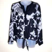 Chicos Top Size 1 Medium Multicolor Floral Blouse Sheer Tie Front Stripe... - $413.21 MXN