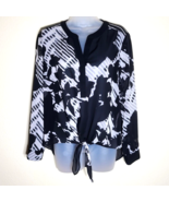 Chicos Top Size 1 Medium Multicolor Floral Blouse Sheer Tie Front Stripe... - $413.21 MXN