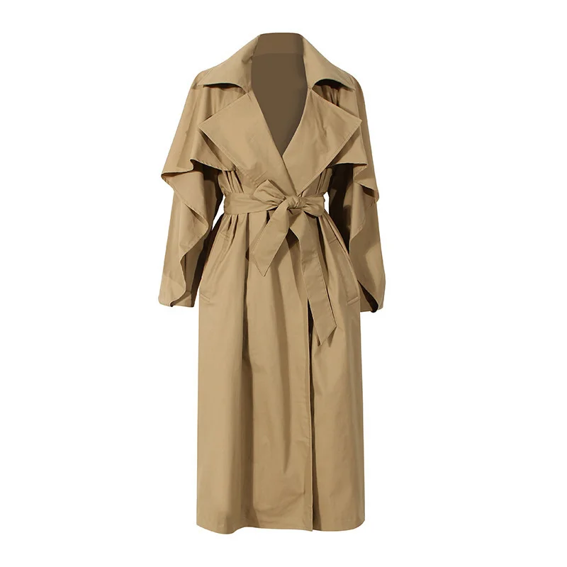 DEAT Fashion  Women&#39;s Trench Coat New Lapel Loose  Up Waist Long Sleeve Spliced  - £222.19 GBP