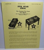 Five Star Final Vintage Pinball Marketplace Magazine Game Machine AD Art 1980 - $25.89