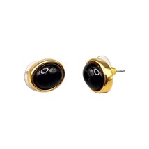 Pierced Liz Claiborne Inc Earrings Small Signed LCi Black Oval Acrylic Bead  - £7.39 GBP