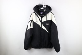 Vtg 90s Reebok Soccer Mens M Distressed Spell Out Big Logo Hooded Puffer Jacket - £62.02 GBP