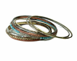 Lot of 9 Vintage to Now Thin Metal Bangle Bracelets Multi Tone &amp; One Beaded - £9.41 GBP