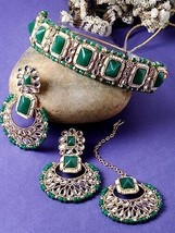 Indian Bollywood Gold Plated Kundan Choker Bridal Necklace Earrings Jewelry SetB - £18.32 GBP