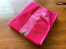 Lacoste Pink Rose Bath Beach Pool Towel 100% Cotton 52&quot; Big Green Crocodile Logo - £22.49 GBP