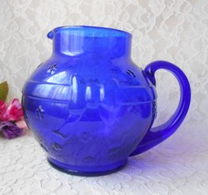 Vintage Pitcher Cobalt Blue with a Bow and Flowers, Made by Crownford Giftware - £12.78 GBP