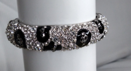 Silver Tone Black Enamel Rhinestone Crystal Bracelet - £23.94 GBP