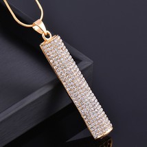 SINLEERY Vintage Full Cubic Zirconia crystal Pendant Necklace For Women Long Bla - £12.80 GBP