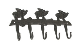 Rustic Brown Cast Iron Flying Pigs 5 Hook Wall Rack Country Farmhouse Decor - $19.79