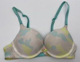 Victoria&#39;s Secret Push-Up Bra Padded Aqua Blue Yellow Camo Print Women&#39;s... - $19.59