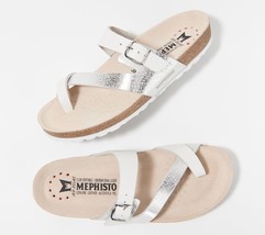 MEPHISTO Leather Toe Loop Sandals - Nalia Size 5 in White - £81.38 GBP