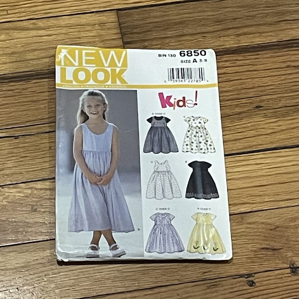 2002 New Look 6850 Size A 3-8 Child's Dress 6 sizes in one sewing pattern uncut - $7.99