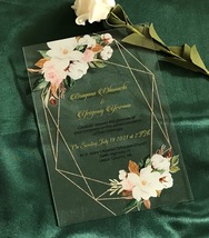 White Flowers Acrylic Menu,Acrylic Invitations,10pcs Acrylic Wedding Invitations - £25.57 GBP+