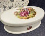 Large Dresser Trinket Box Ceramic White Victorian Style Pink Lining - $7.92