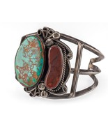 Ancien Navajo Sterling Royston Turquoise &amp; Agate Manchette Bracelet 60.6g - $1,048.56