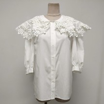 Vintage Lapel   Out Short Sleeve Blouse Women French Style Chic Elegant White Sh - £112.08 GBP
