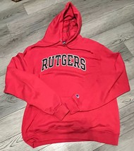 Rutgers Champion Eco Fleece Size L Red Pullover Hooide Sweatshirt - £19.02 GBP