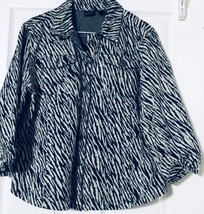 Westbound Woman Size L Zebra Denim Jean Jacket 3/4 Sleeves Blue White Nice! - £26.17 GBP