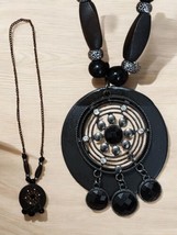 Vintage Gothic Boho Necklace, 30&quot; Opera Length, Black Pendant, Statement... - $40.17