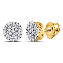 10kt Yellow Gold Womens Round Diamond Circle Cluster Earrings 3/8 Cttw - £190.91 GBP